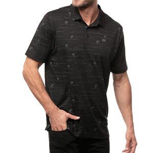NWT Travis Mathew Through Being Cool Polo Sz Large Black Grey Palm Trees MSRP$95